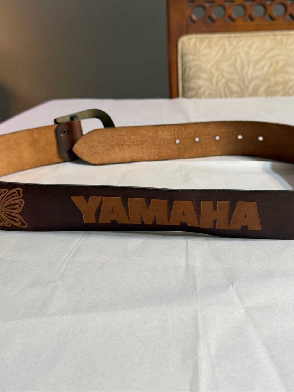 Yamaha Two-Tone Brown Leather Belt with Embossed Logo